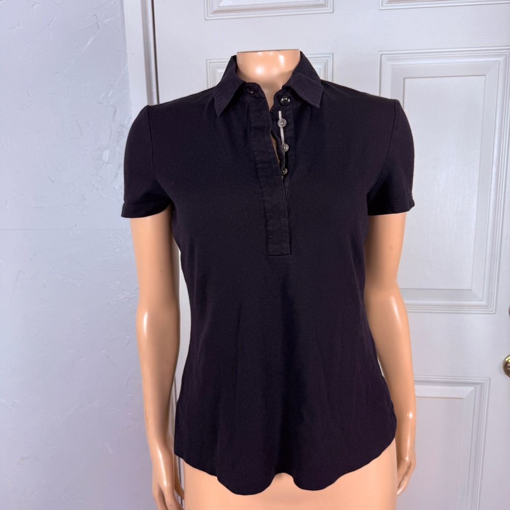 Tory Burch Women's Shirt XS Cotton NAVY BLUE Polo Short sleeve Button O8
